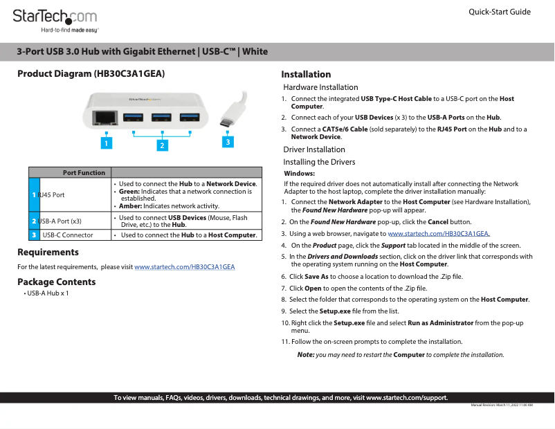 Page n°1 - Manuel utilisateur StarTech.com HB30C3A1GEA