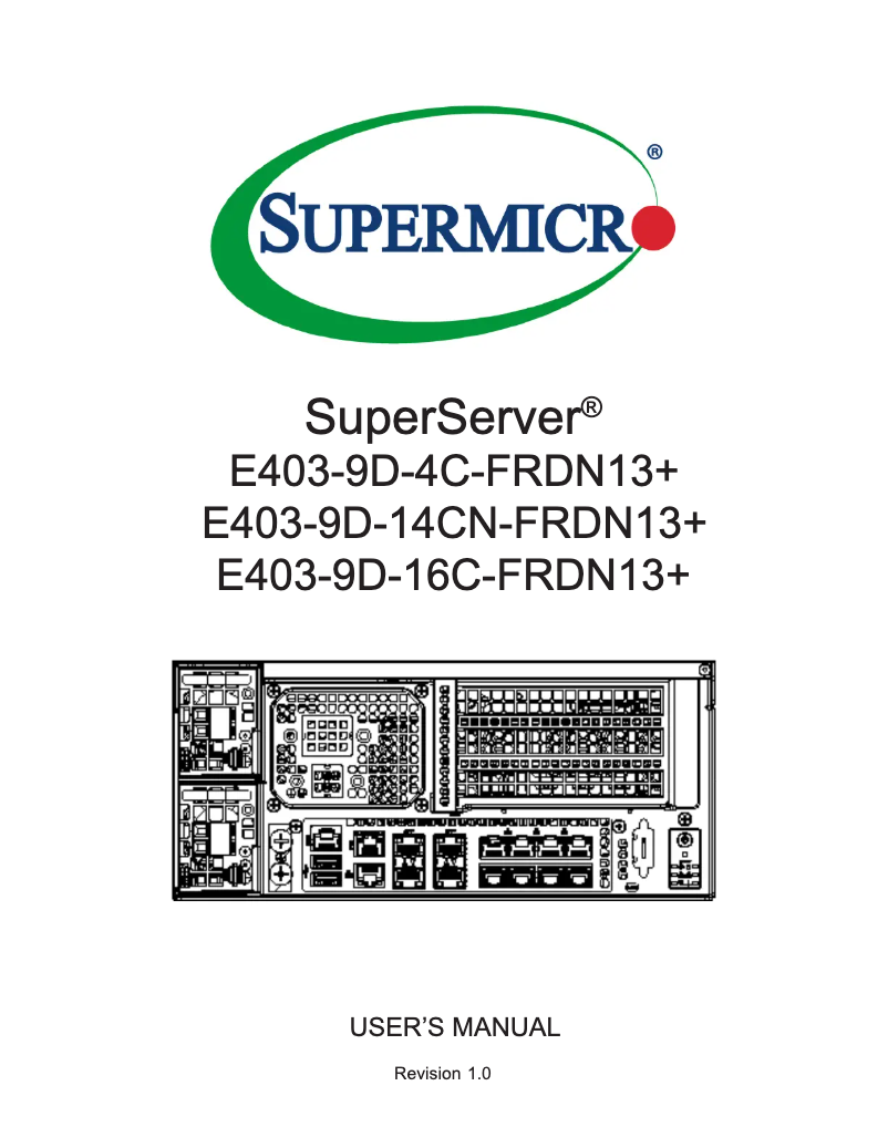 Image de la première page du manuel de l'appareil SuperServer E403-9D-14CN-FRDN13+