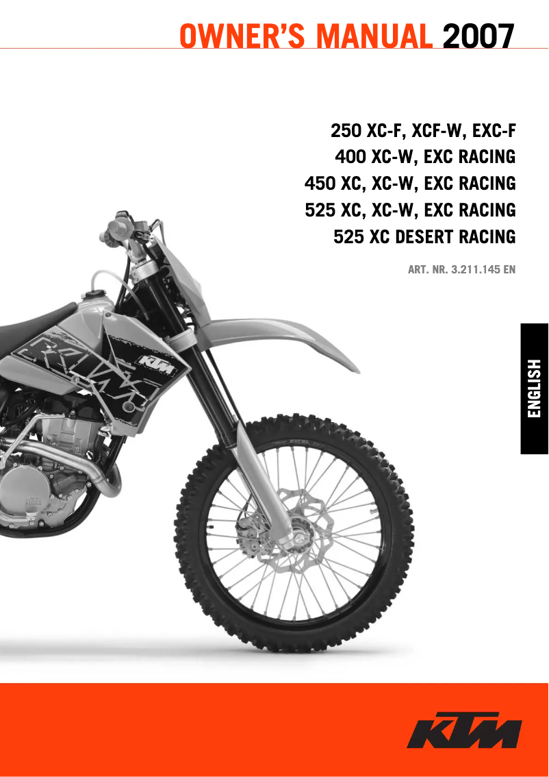 Page 1 de la notice Manuel utilisateur KTM 250 XC-F (2007)
