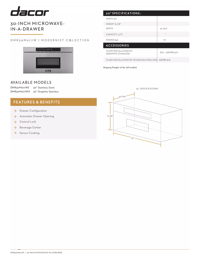 Page 1 de la notice Fiche technique Dacor Modernist DMR30M977WS