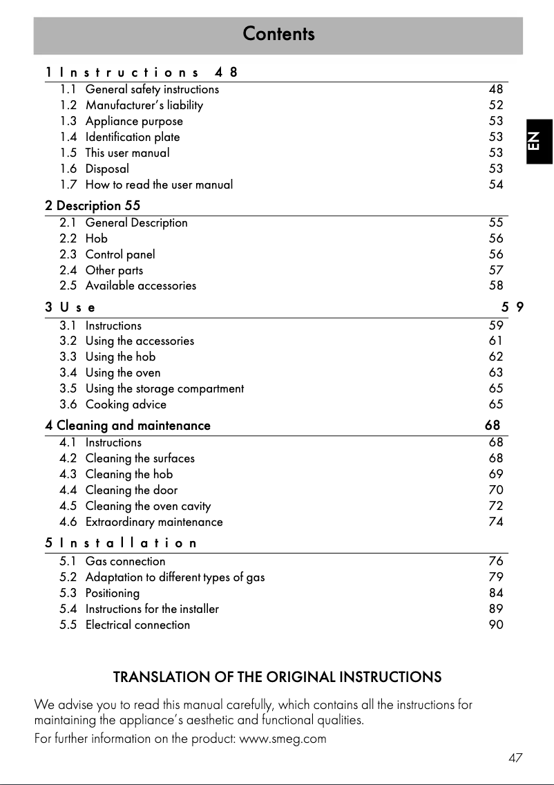 Page 1 de la notice Mode d'emploi Smeg B71GMXI9