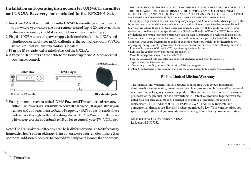 Page 1 de la notice Manuel utilisateur Philips RFX2001 