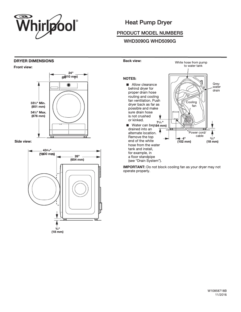 Página 1 del manual Ficha técnica Whirlpool WHD5090G