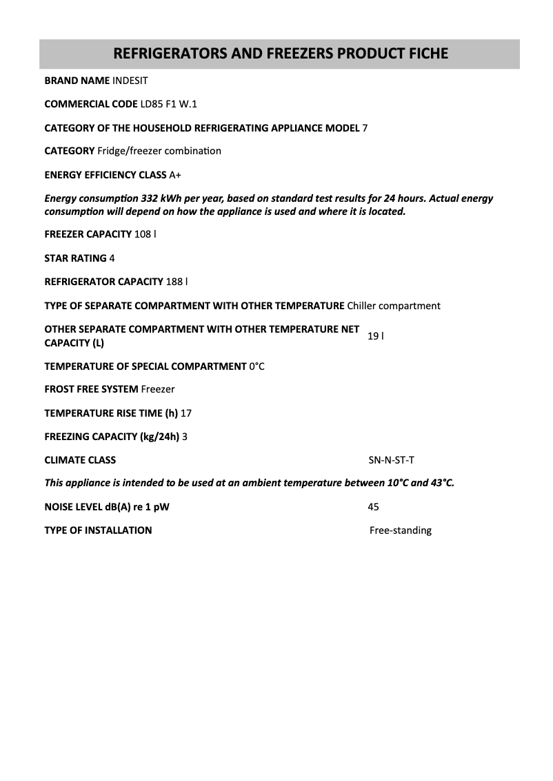 Image de la première page du manuel de l'appareil LD85 F1 W.1