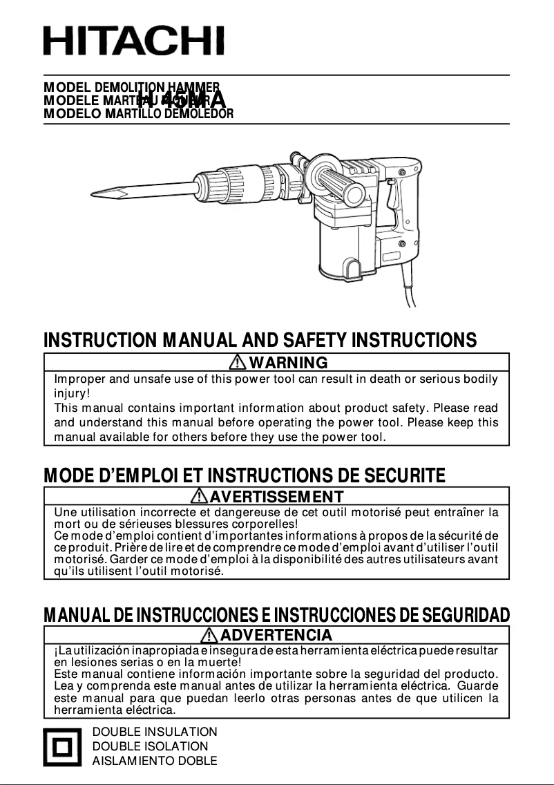 Page 1 de la notice Manuel utilisateur Hitachi H 45MA