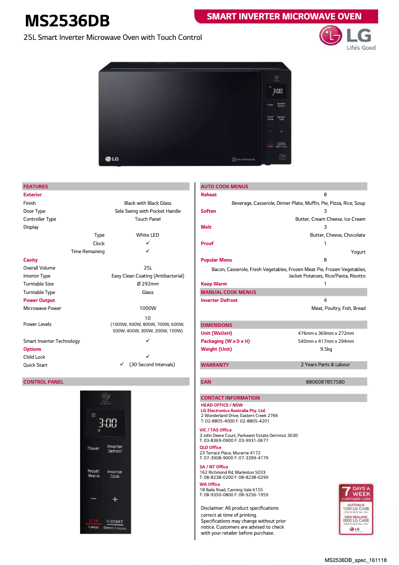 Page 1 de la notice Fiche technique LG MS2536DB