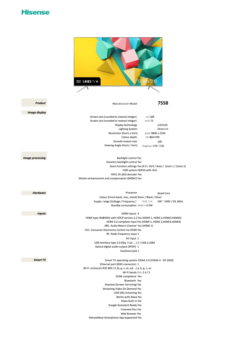 Image de la première page du manuel de l'appareil Series 8 75S8