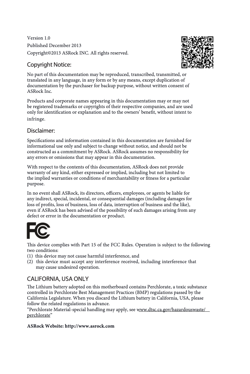 Page 1 of the manual User Manual Asrock Fatal1ty FM2A88X+ Killer