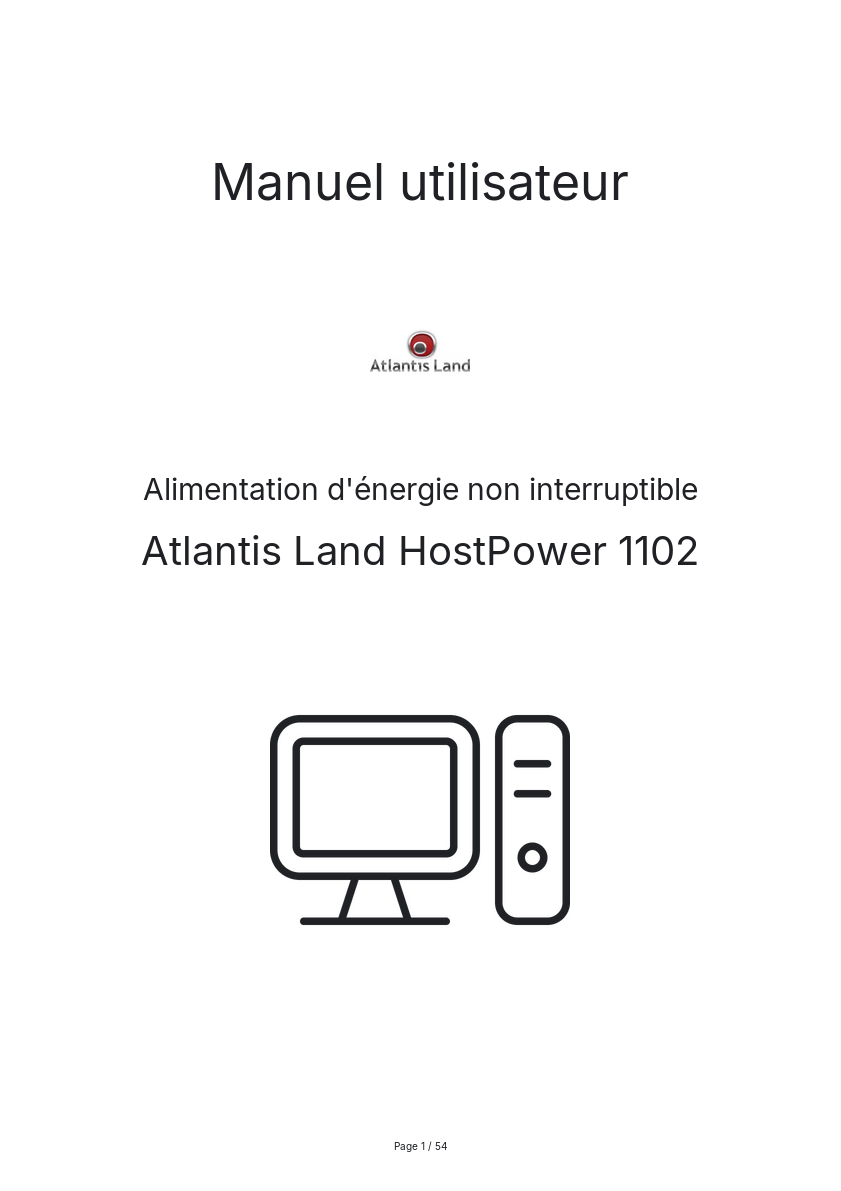 Page n°1 - Manuel utilisateur Atlantis Land HostPower 1102