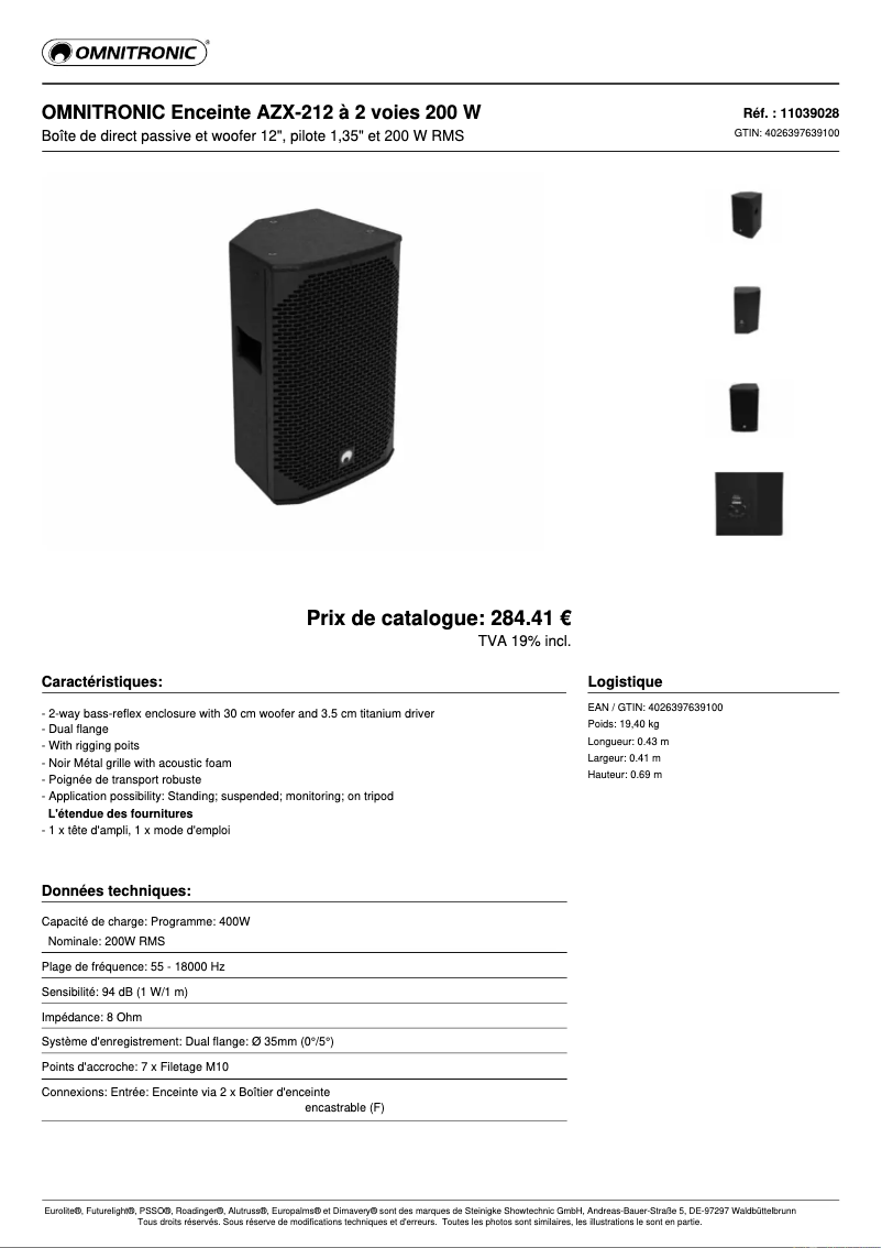 Page n°1 - Fiche technique Omnitronic AZX-212