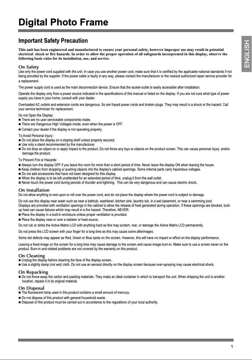 Page 1 de la notice Manuel utilisateur LG F7000S