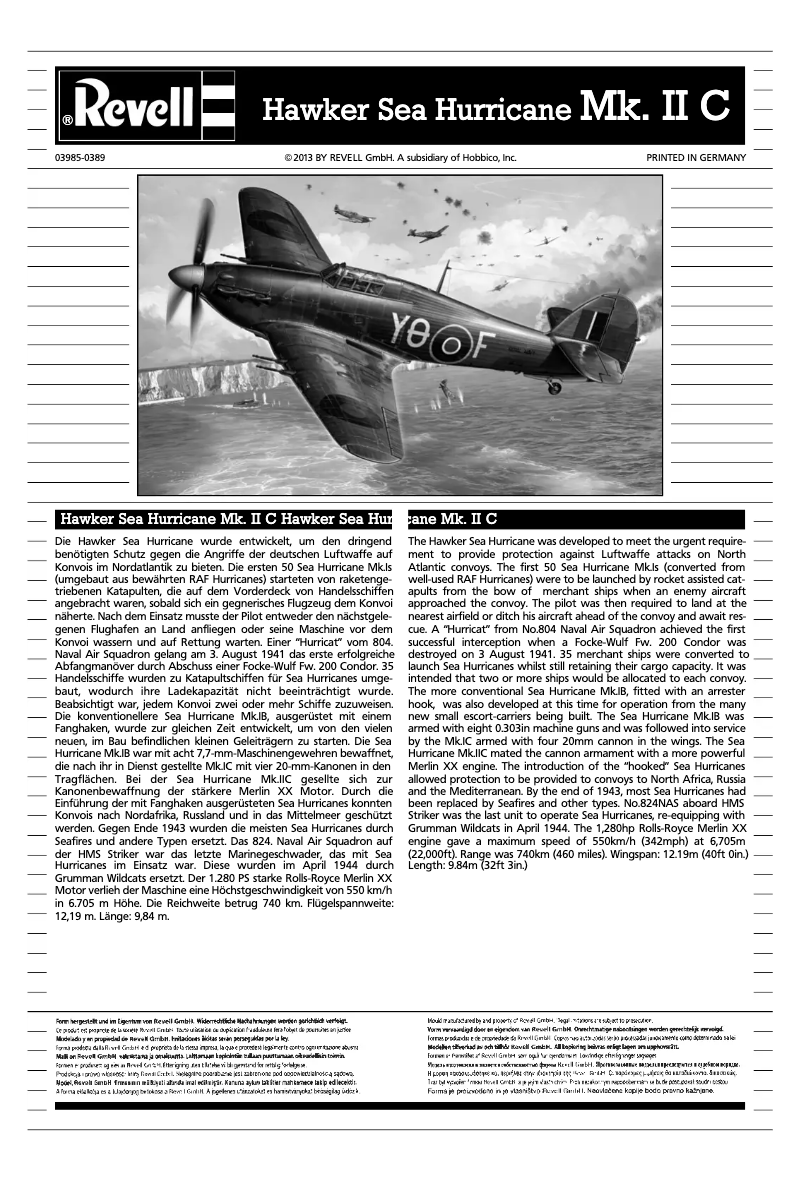 Image de la première page du manuel de l'appareil Sea Hurricane Mk.II C