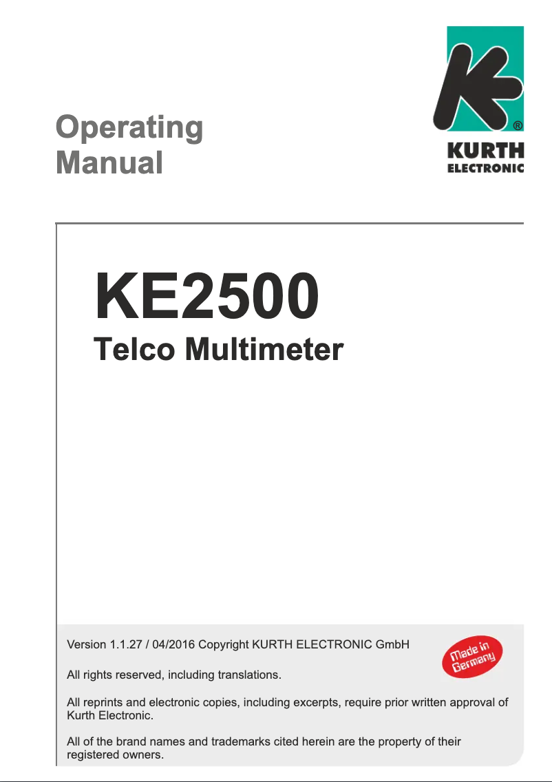 Page n°1 - Manuel utilisateur Kurth Electronic KE2500