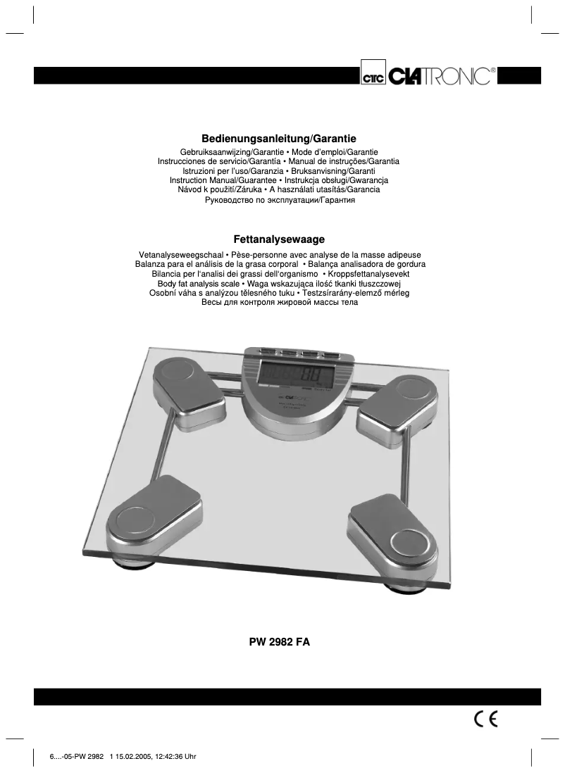 Page 1 de la notice Manuel utilisateur Clatronic PW 2982 FA