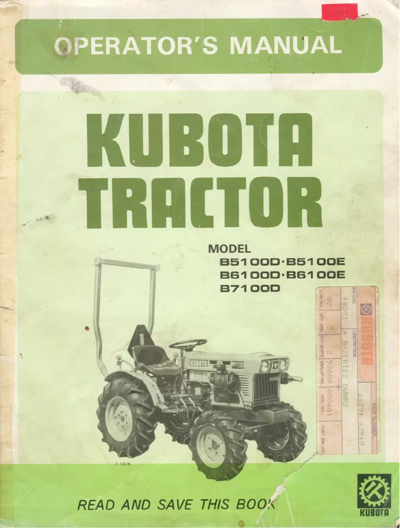 Page n°1 - Manuel utilisateur Kubota B5100
