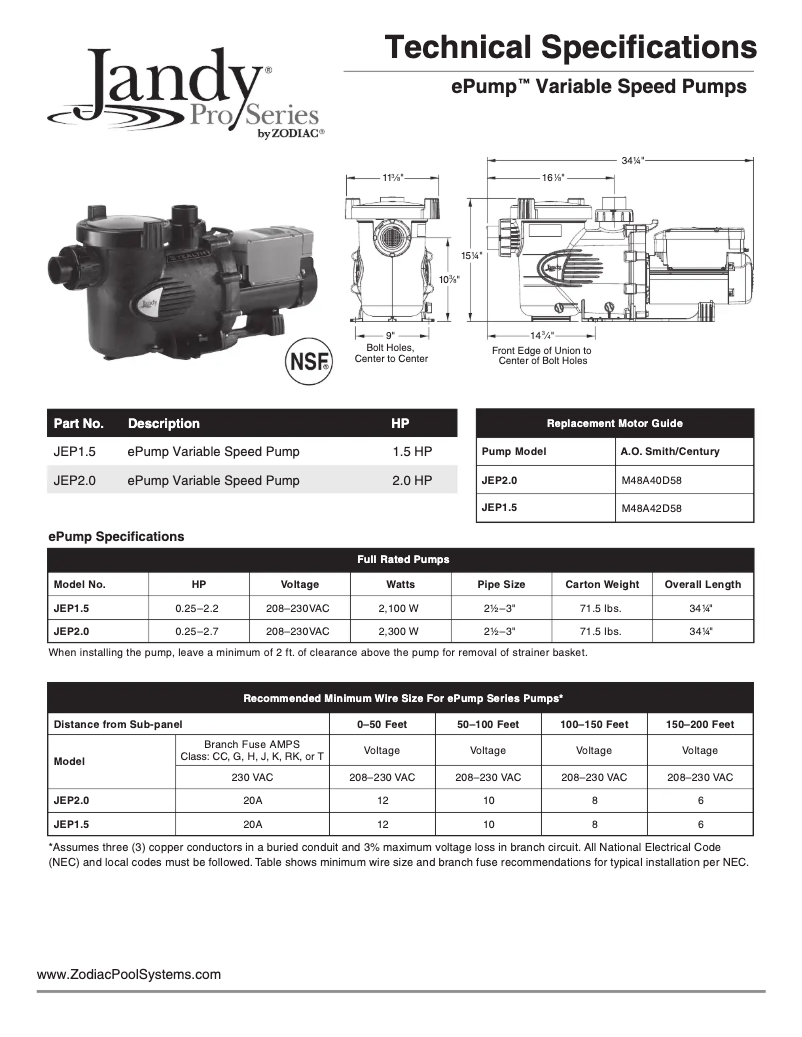 Page 1 de la notice Fiche technique JANDY VSSHP220AUT