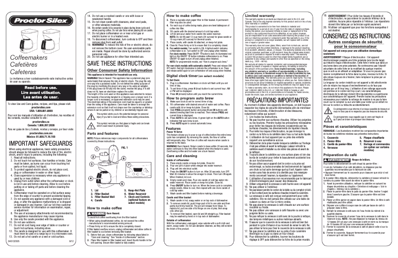 Page n°1 - Manuel utilisateur Proctor Silex 43531Y