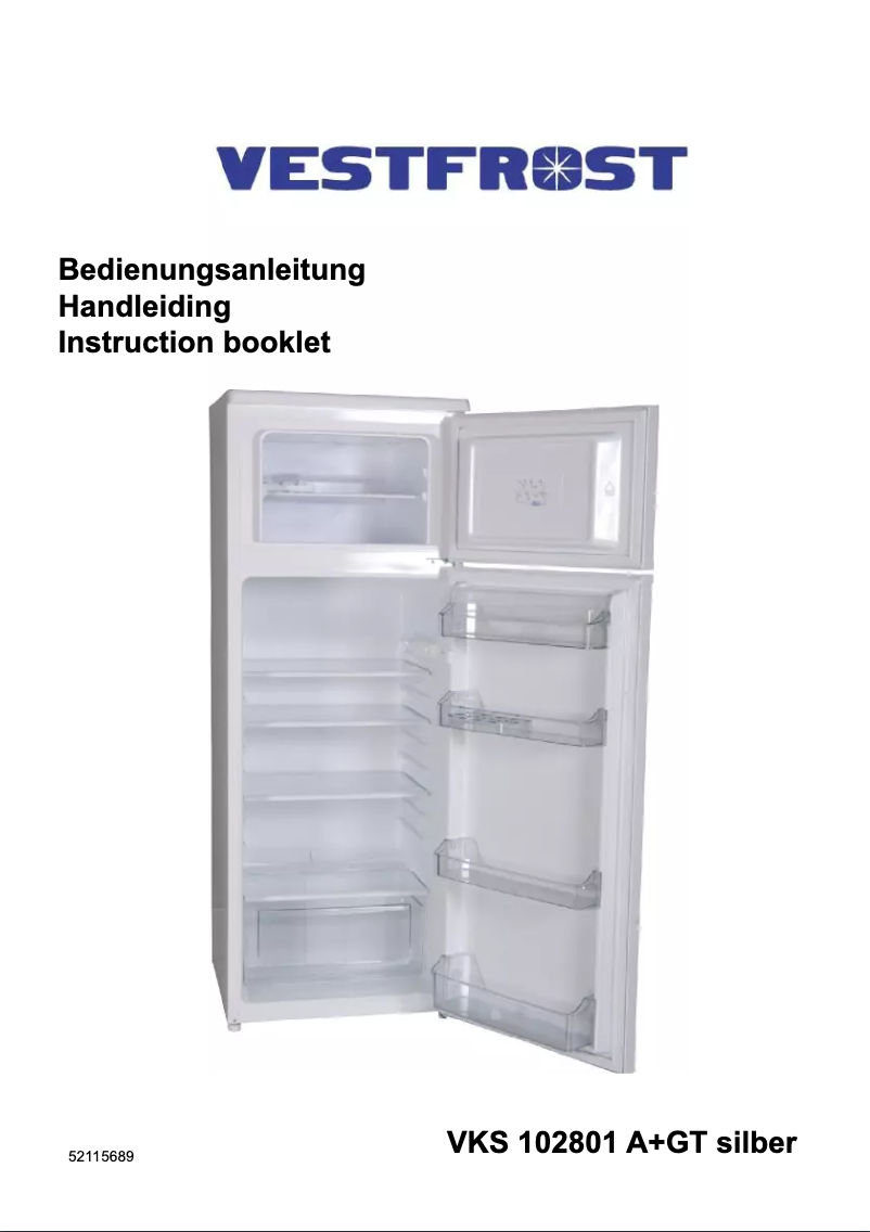 Page 1 de la notice Manuel utilisateur Vestfrost VKS 102801 A+ GT