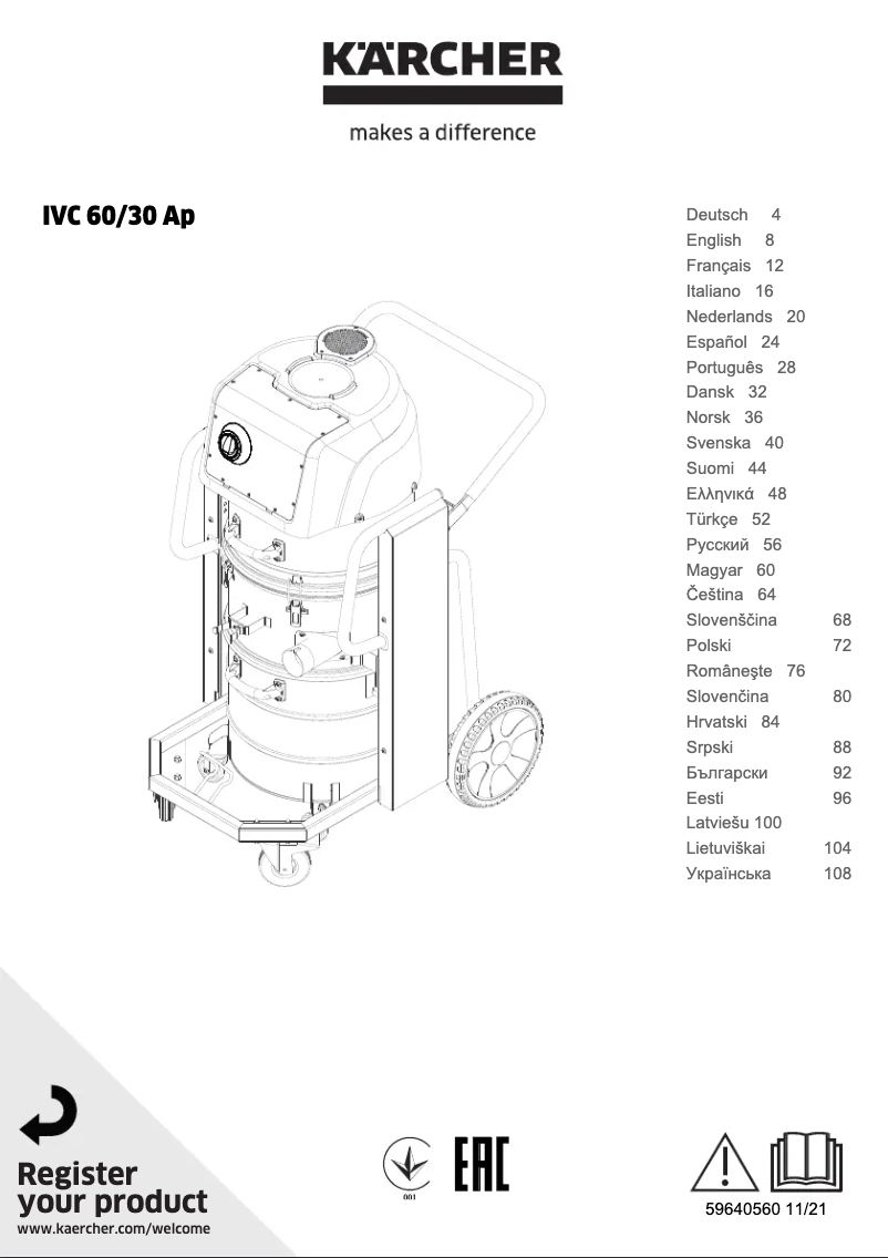 Page 1 de la notice Manuel utilisateur Kärcher IVC 60/30 Ap