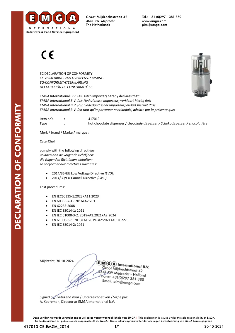 Page 1 de la notice Manuel utilisateur CaterChef 417023