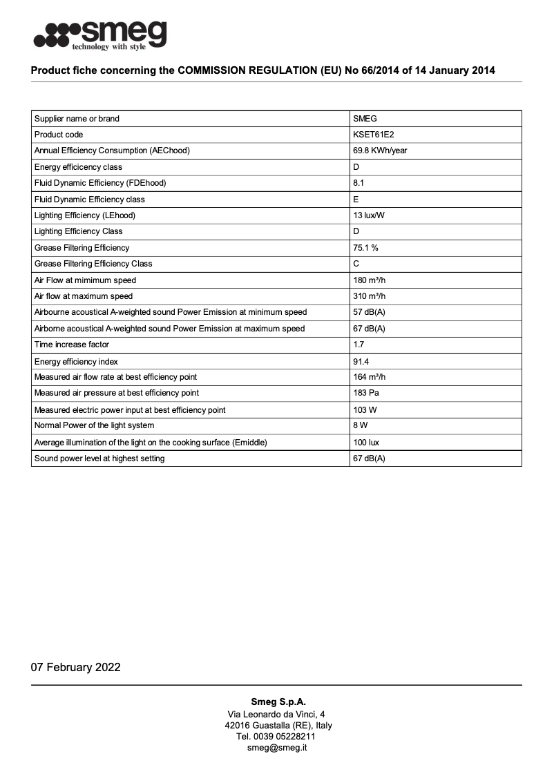 Page 1 de la notice Brochure Smeg KSET61E2