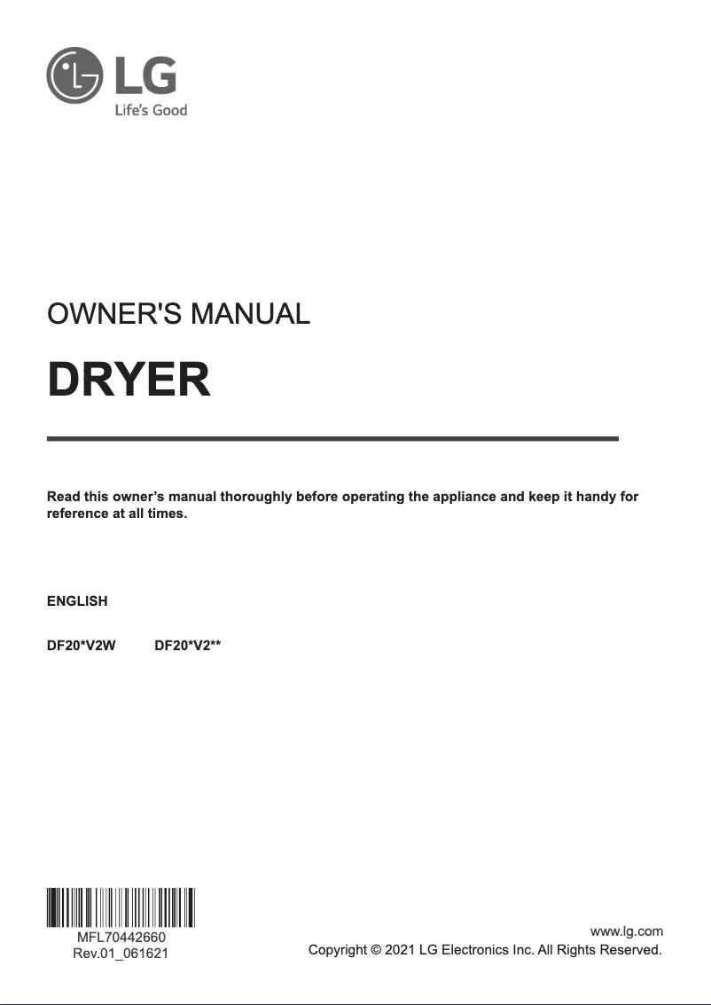 Page 1 de la notice Manuel utilisateur LG DF20VV2W