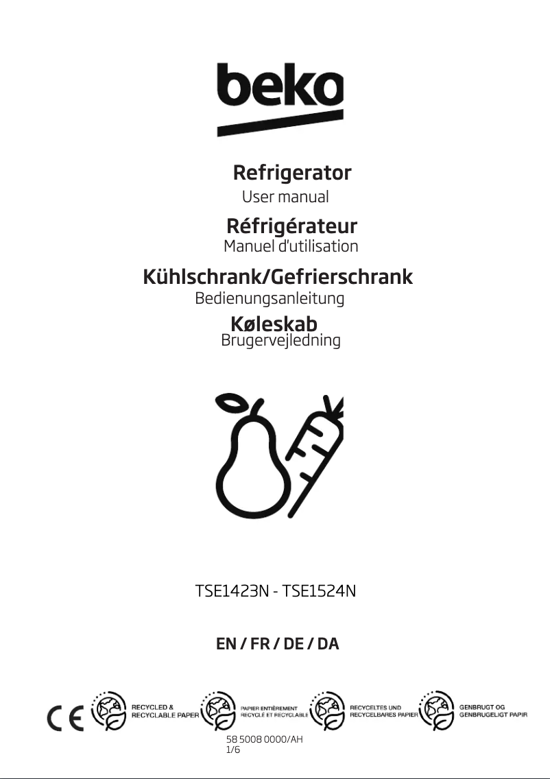 Page 1 de la notice Fiche technique Beko TSE1524N