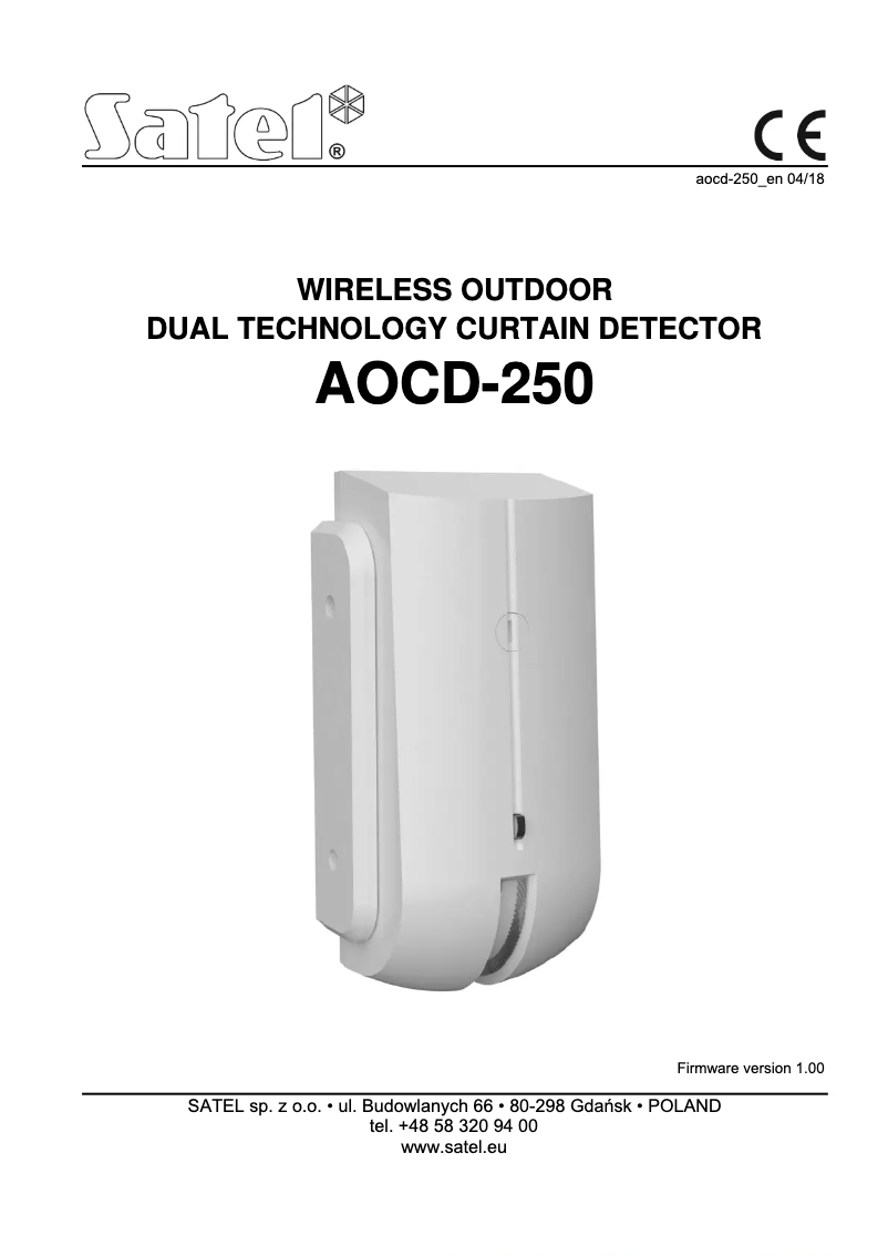 Page 1 of the manual User Manual Satel AOCD-250