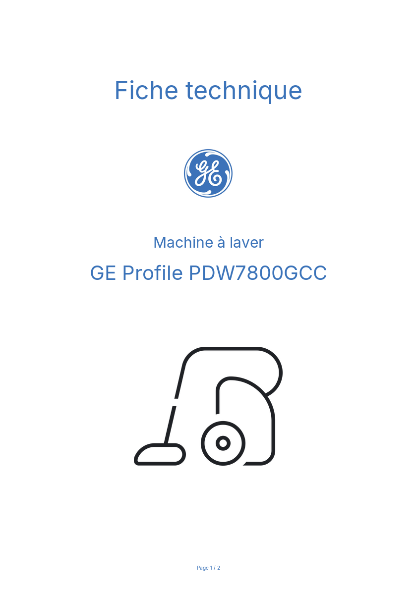 Page n°1 - Fiche technique GE Profile PDW7800GCC