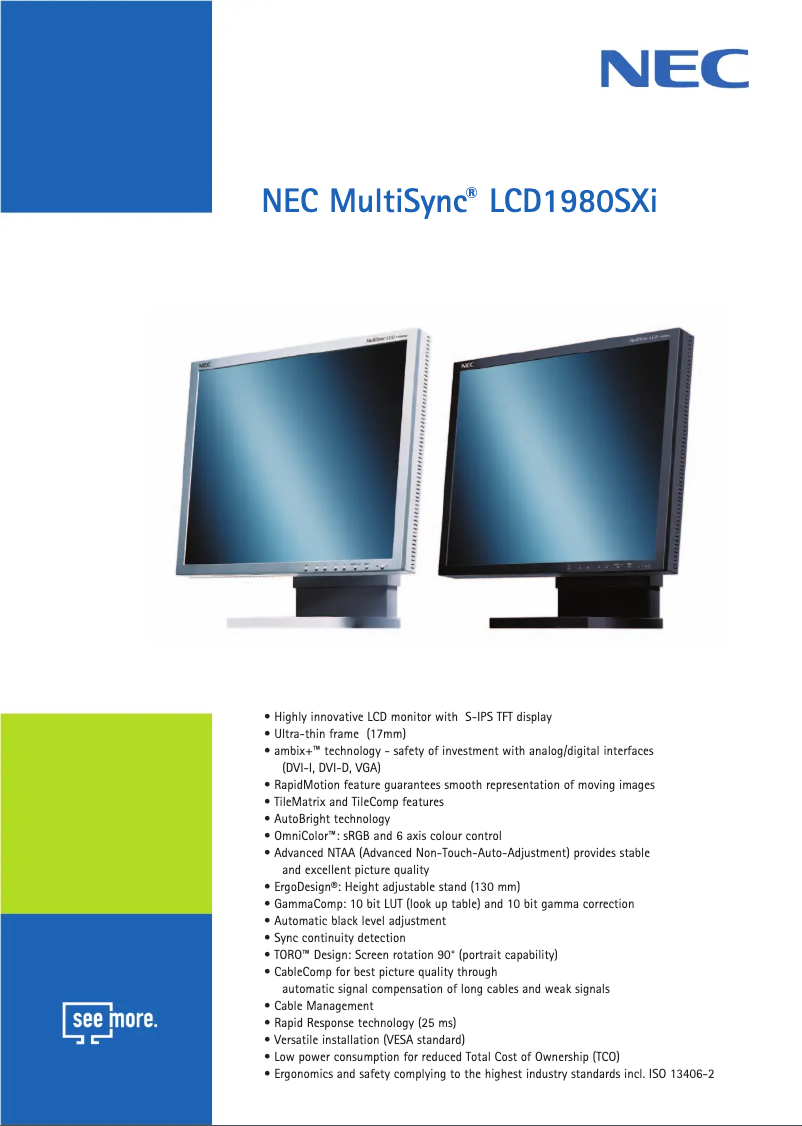 Image de la première page du manuel de l'appareil MultiSync LCD1980SXi