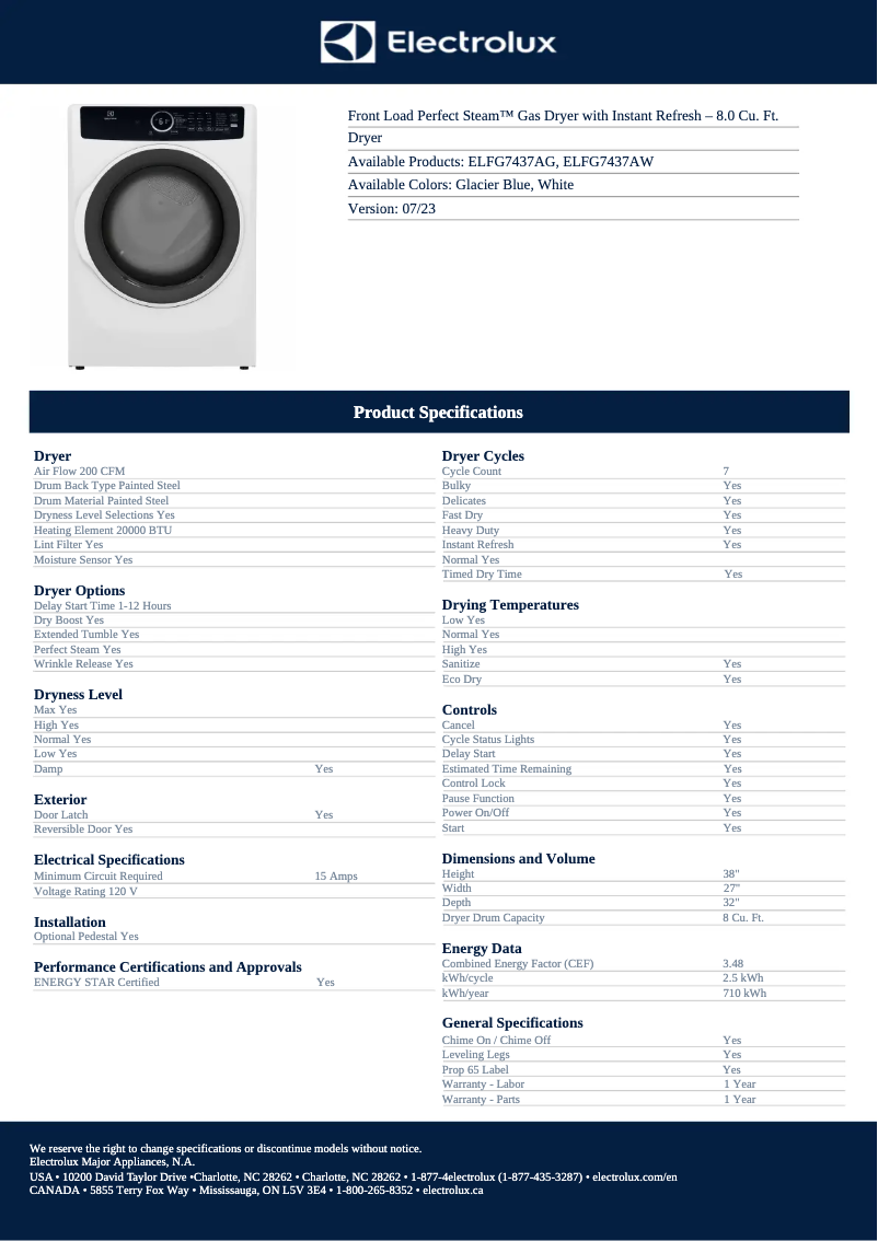 Image de la première page du manuel de l'appareil ELFG7437AG