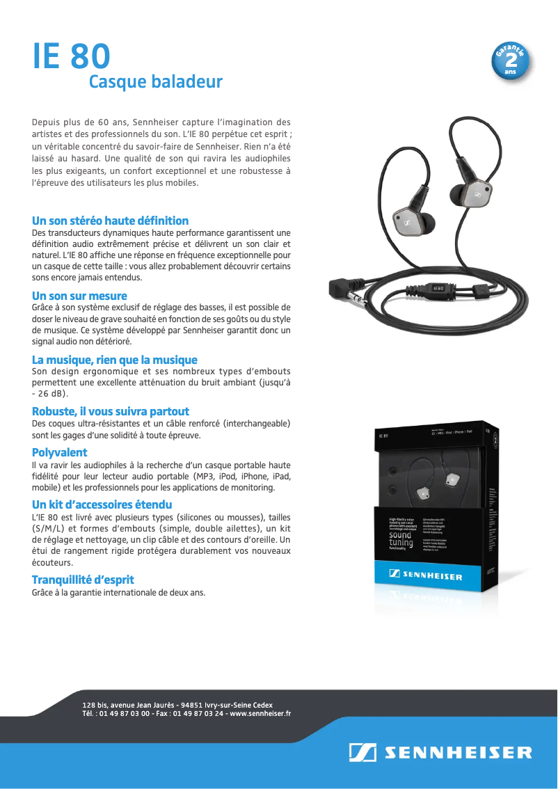 Page 1 de la notice Fiche technique Sennheiser IE 80