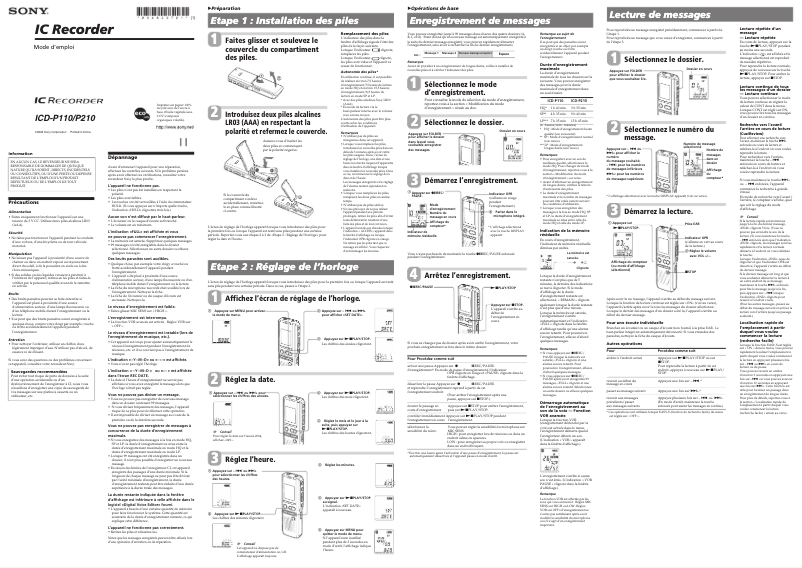 Page n°1 - Manuel utilisateur Sony ICD-P110