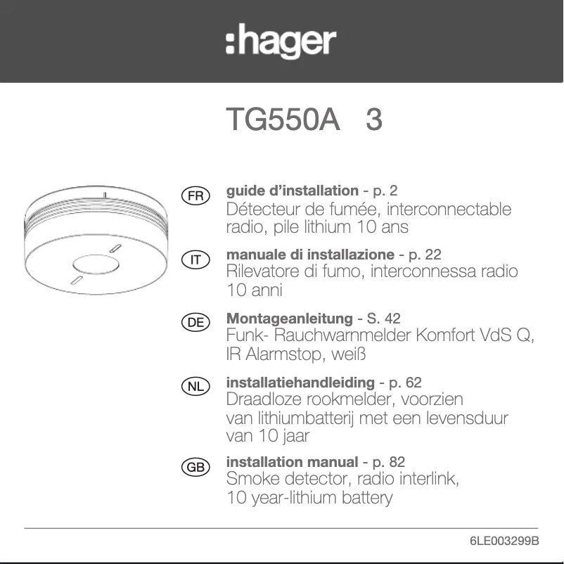 Page 1 de la notice Manuel utilisateur Hager TG550A