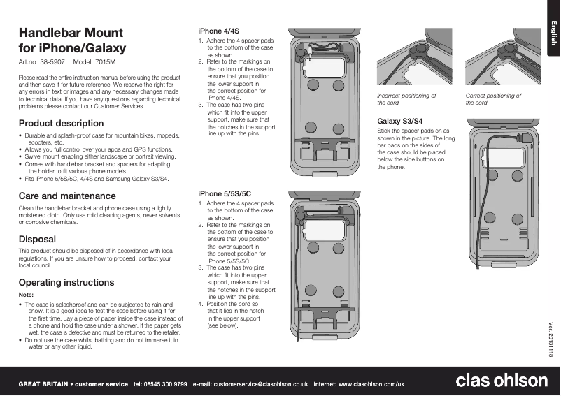 Page 1 de la notice Manuel utilisateur Clas Ohlson 7015M