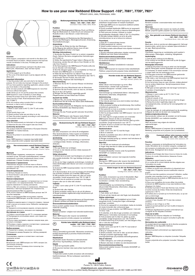 Page n°1 - Manuel utilisateur Rehband RX Elbow Sleeve