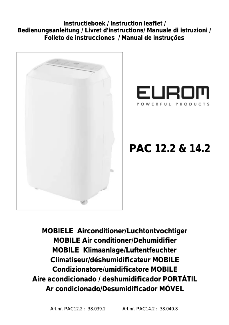 Página 1 del manual Manual de usuario Eurom PAC 12.2