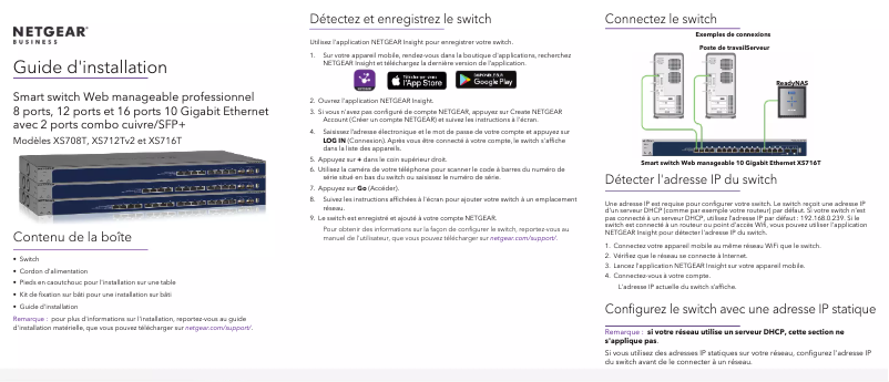 Page n°1 - Guide d'installation Netgear XS716T