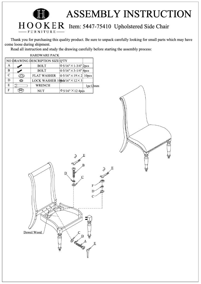 Page 1 de la notice Manuel utilisateur Hooker 5447-75410