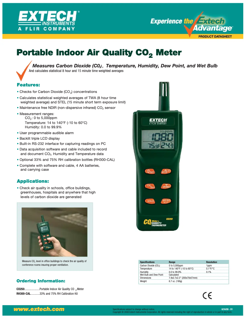 Page n°1 - Fiche technique Extech CO250