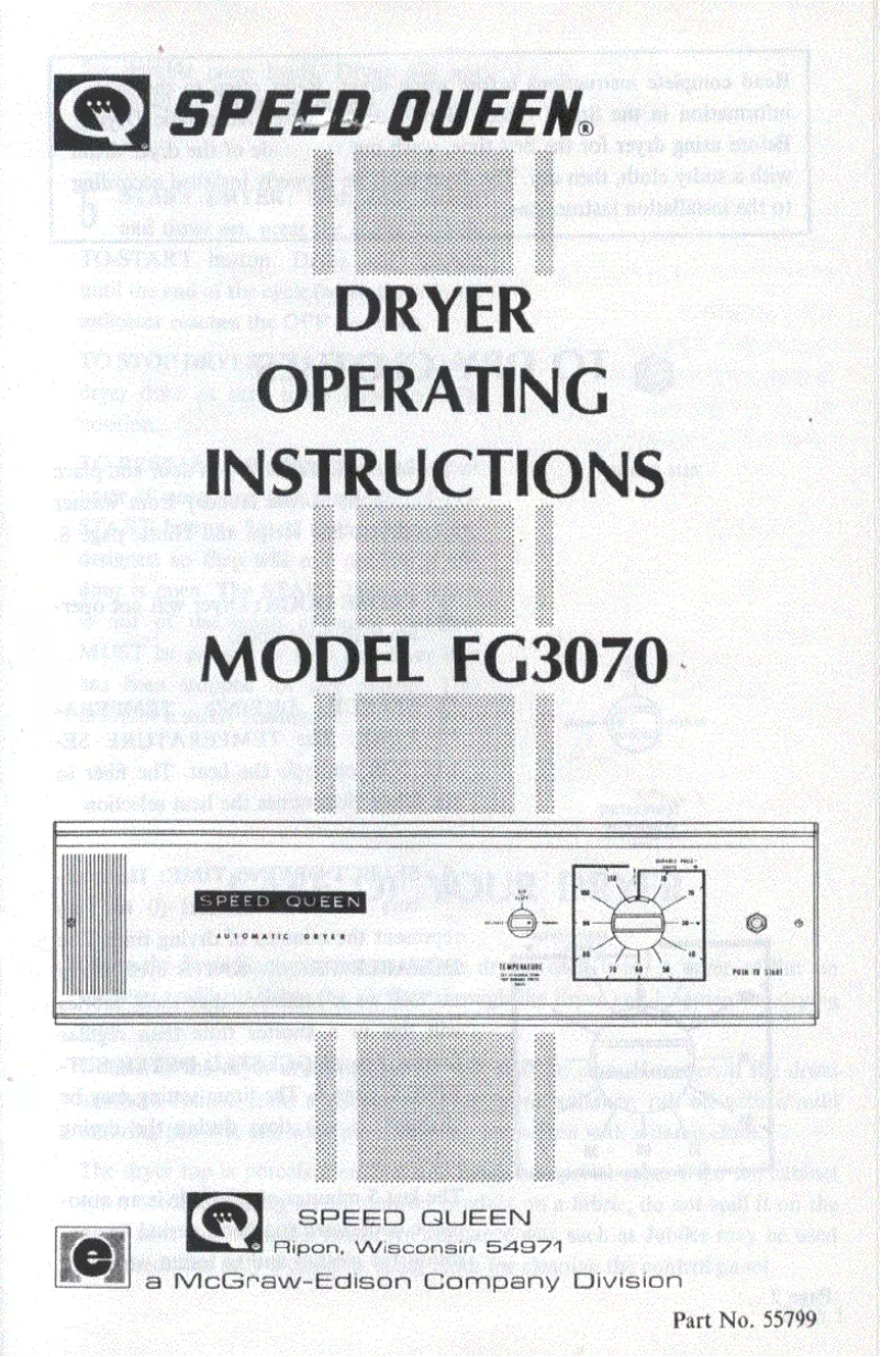 Page 1 de la notice Manuel utilisateur Speed Queen FG3070
