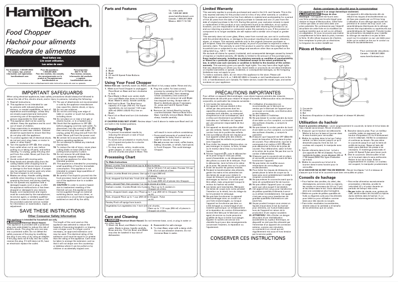 Image de la première page du manuel de l'appareil FreshChop 72603