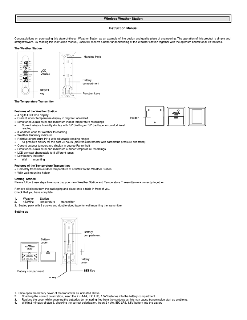 Page n°1 - Manuel utilisateur La Crosse Technology WS-7091