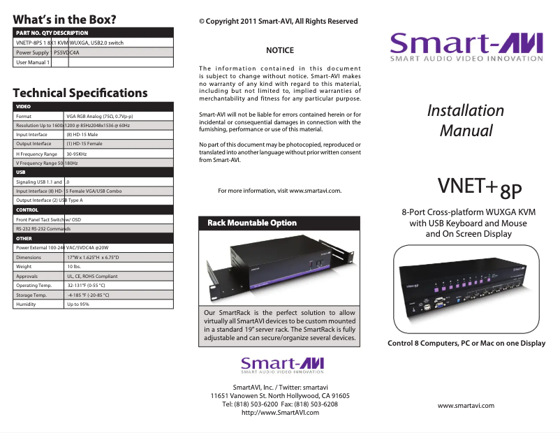 Page n°1 - Manuel utilisateur Smart-AVI VNET+8PS