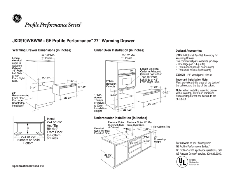 Page n°1 - Fiche technique GE Profile JKD910WBWW