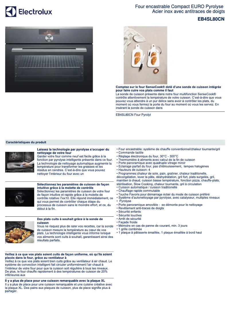 Page 1 de la notice Fiche technique Electrolux EB4SL80CN