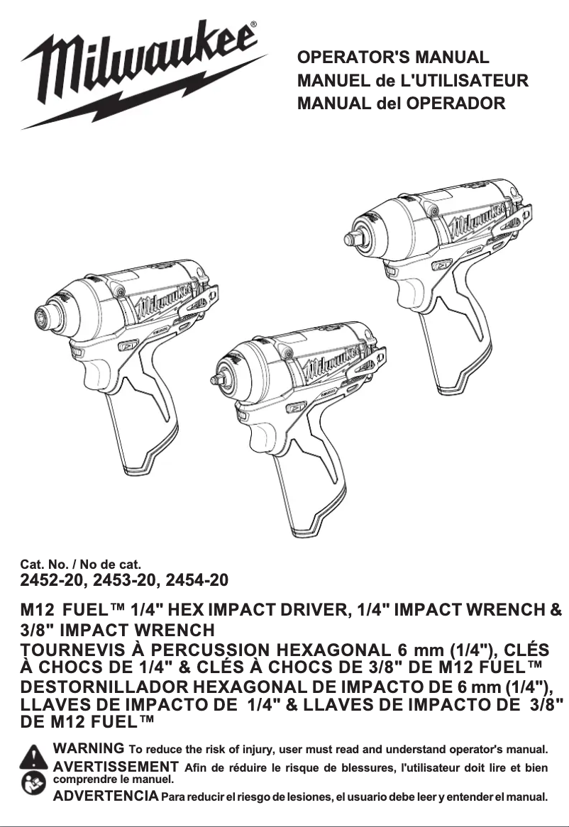 Page 1 de la notice Manuel utilisateur Milwaukee M12 Fuel 2454-22
