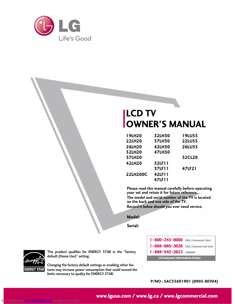 Page n°1 - Manuel utilisateur LG 26LU55