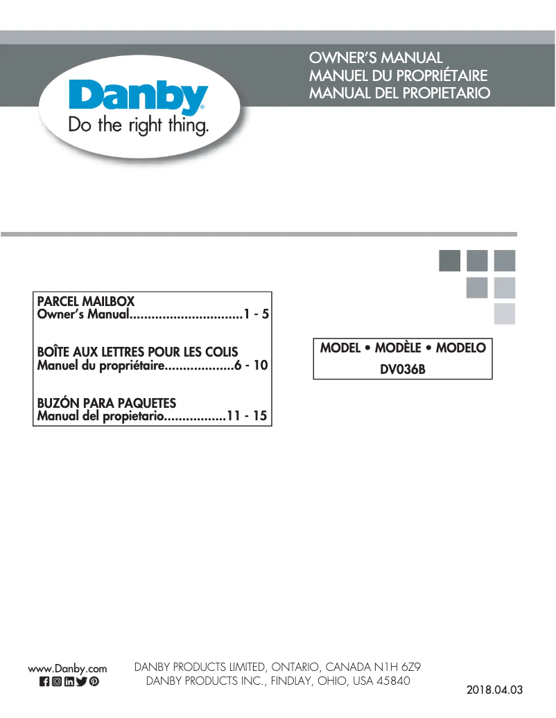 Page 1 de la notice Manuel utilisateur Danby DV036B