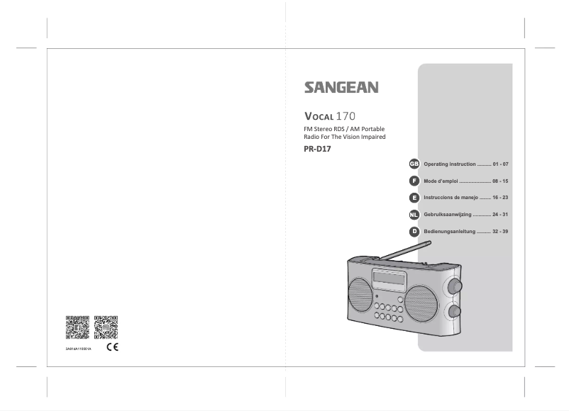 Page 1 de la notice Manuel utilisateur Sangean PR-D17